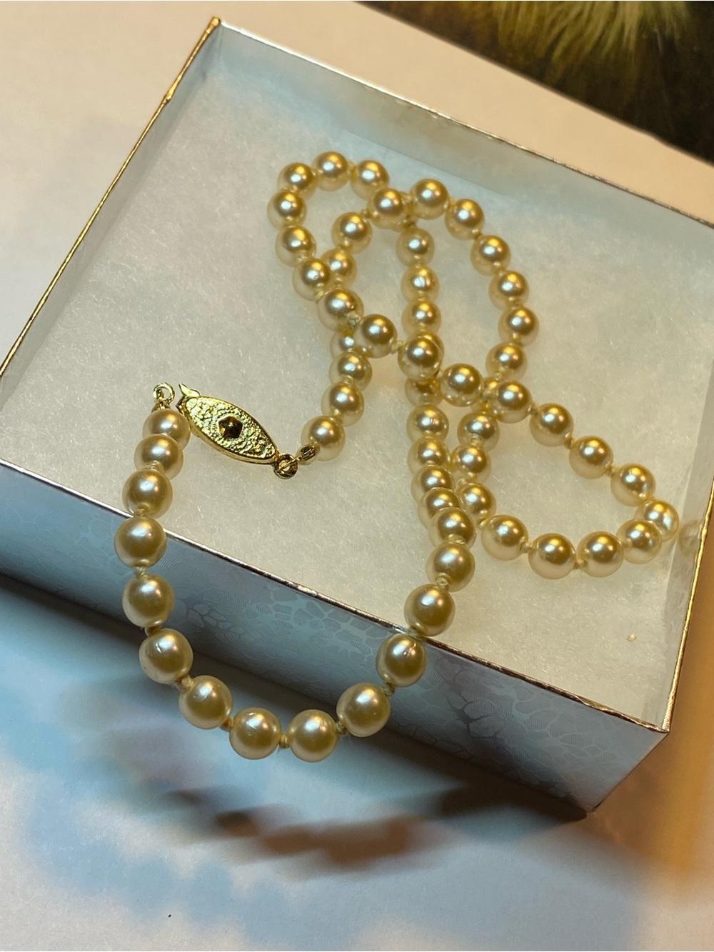 Vintage Freshwater Champagne Pearl Brass Clasp Strand Necklace